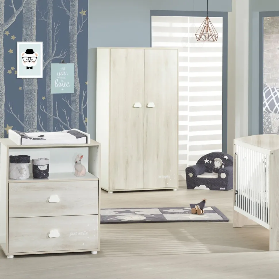 Armoire chambre bébé 2 porte smile hêtre cendré