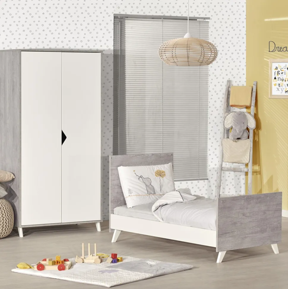 Armoire chambre bébé 2 portes scandi gris