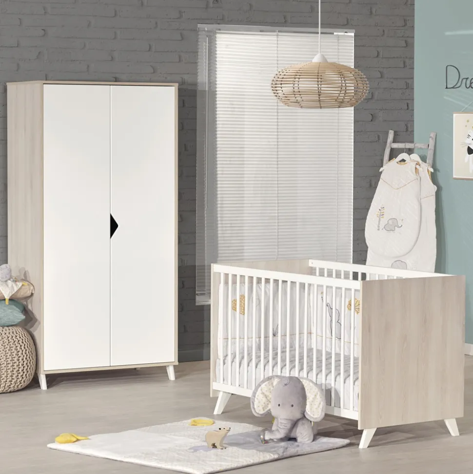 Armoire chambre bébé 2 portes scandi naturel