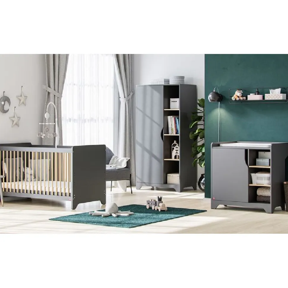 Armoire 1 porte graphite et bois leaf