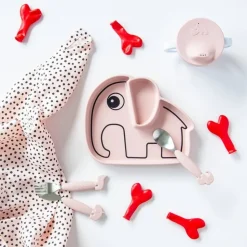 Assiette antidérapante en silicone elphee rose poudré