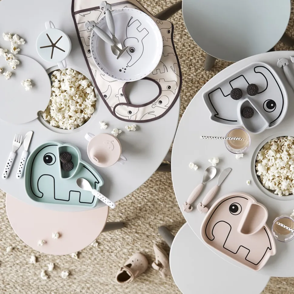 Assiette antidérapante en silicone elphee rose poudré