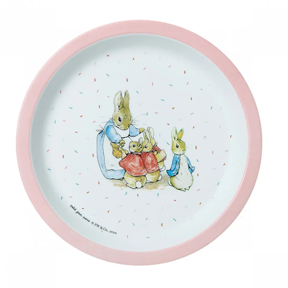 Assiette bébé pierre lapin - rose