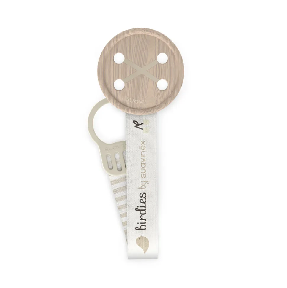 Attache sucette bébé ruban birdies beige