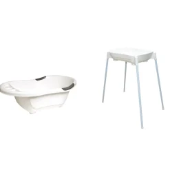 Baignoire bébé blanche avec vidange + support de baignoire