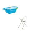 Baignoire bébé bleue pailletée translucide avec vidange + grand support de baignoire