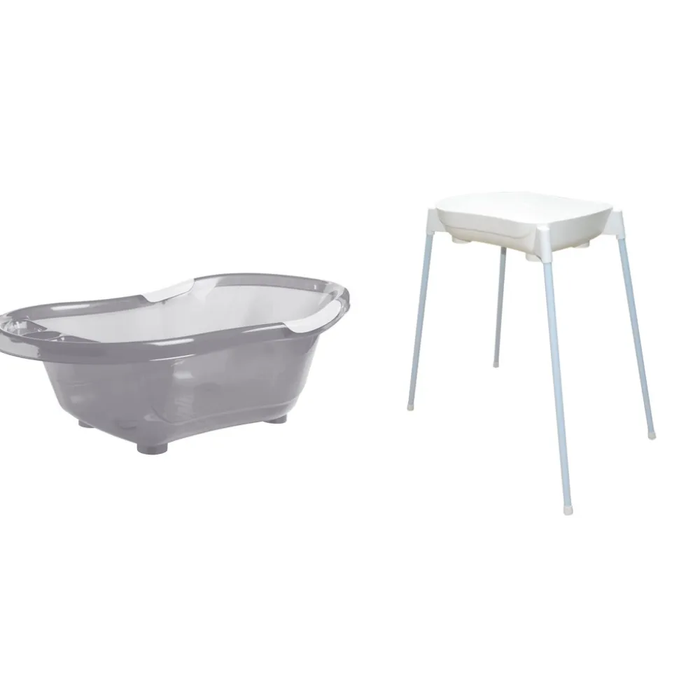 Baignoire bébé grise avec vidange + support de baignoire