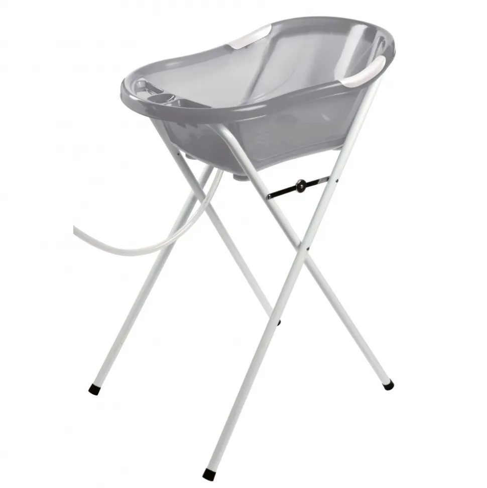 Baignoire bébé grise avec vidange + grand support de baignoire