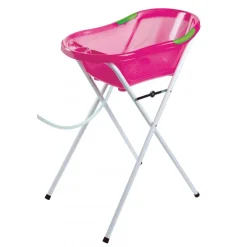 Baignoire bébé rose pailletée avec vidange + grand support de baignoire