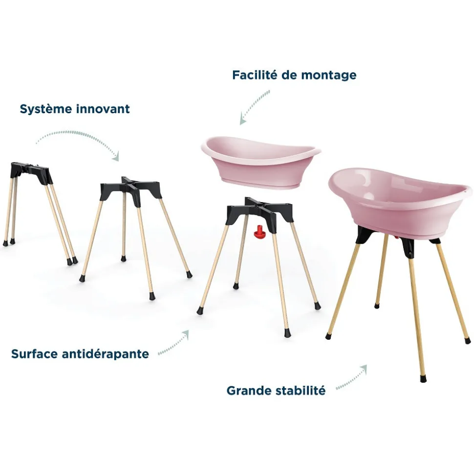 Baignoire vasco avec pied et tuyau rose