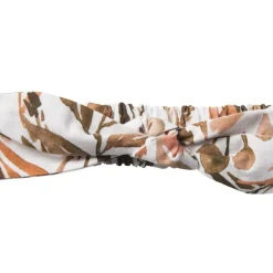 Bandeau élastiqué à nouer - gaze imprimé feuillages caramel