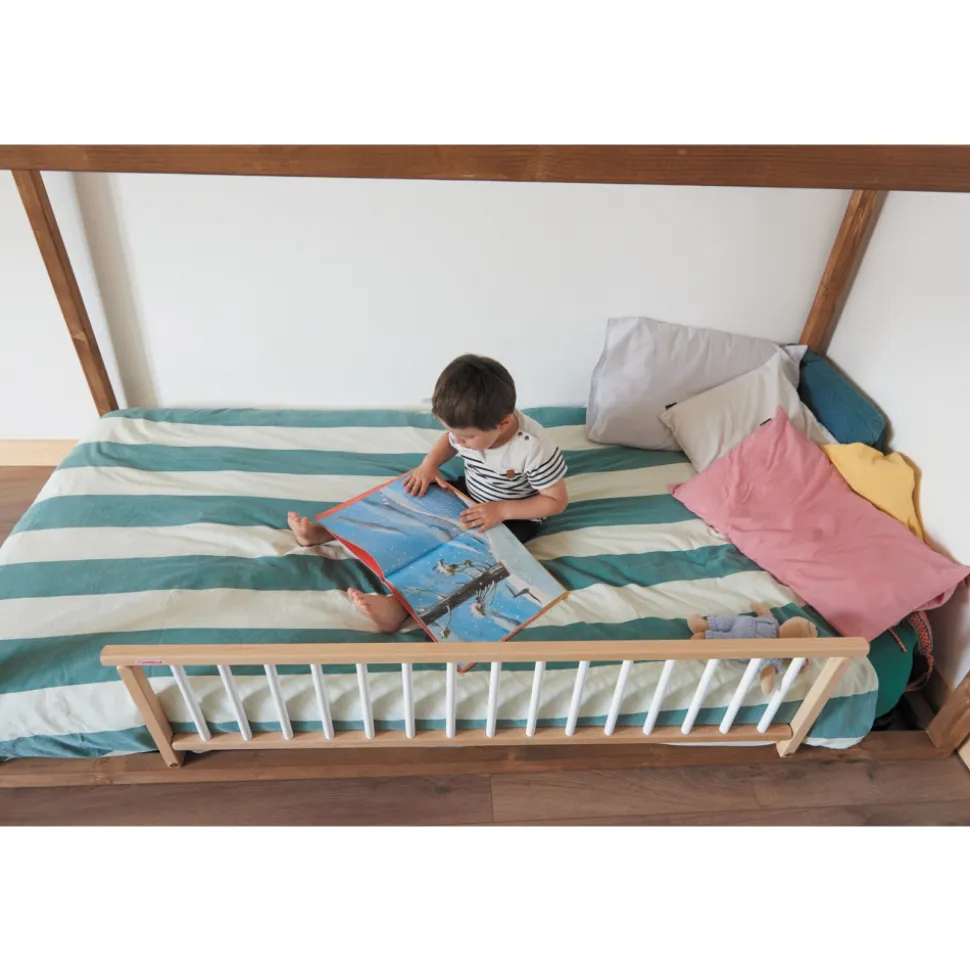 Barrière de lit enfant bois 35 x 127 cm audrey hybride bleu gris