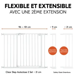 Barrière d'escalier clear step autoclose 2 avec extention +9 cm white