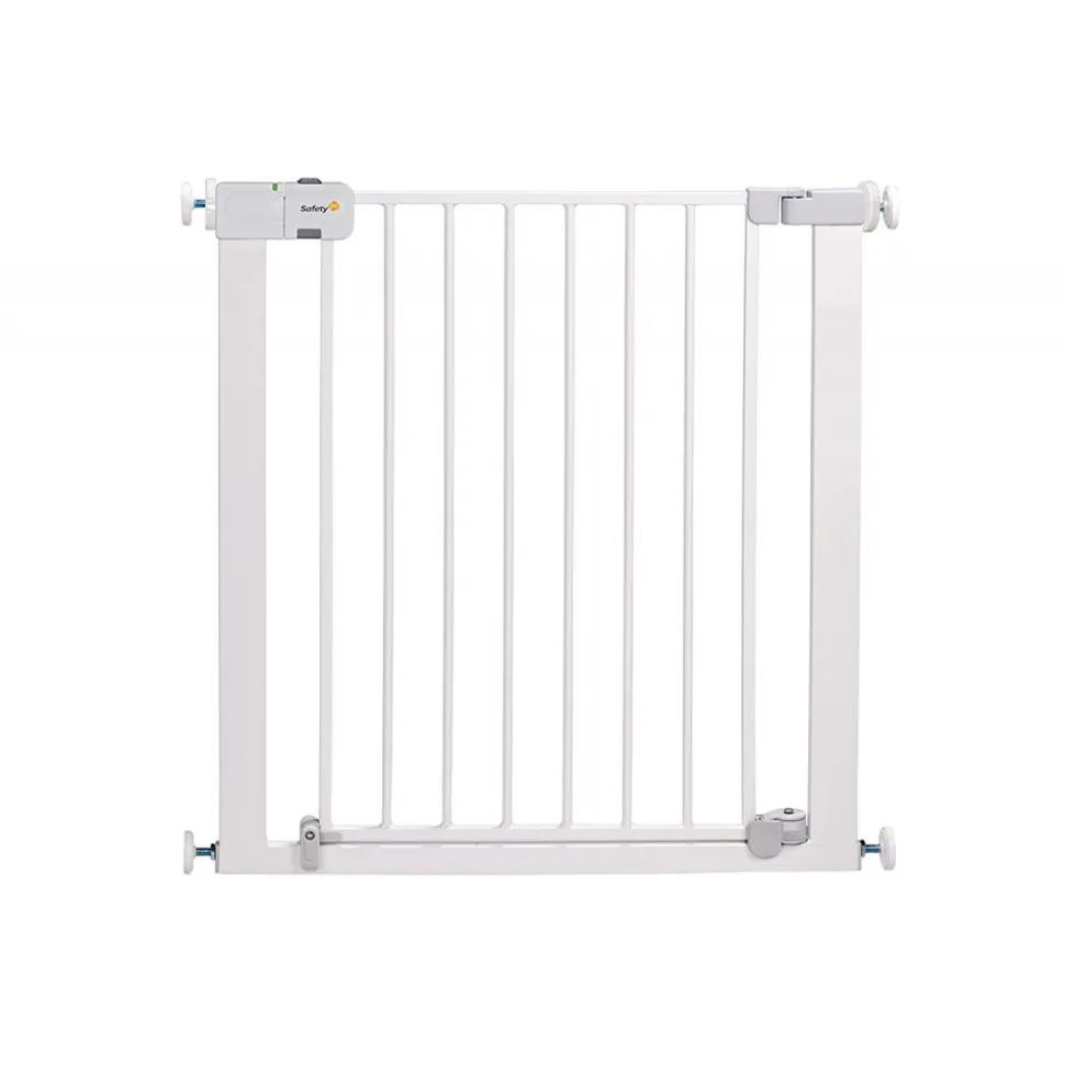 Barrière enfant 73–80 cm + extension 14 cm pour atteindre 94 cm, métal, auto close, fixation pression à 4 points, blanc