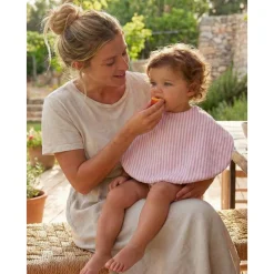 Bavoir 2 en 1 bi-matière (poncho/ épaule) rayé vieux rose