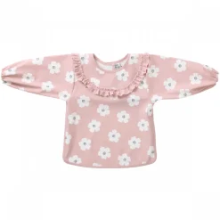 Bavoir tablier col claudine imperméable - fleurs rose 3/5 ans