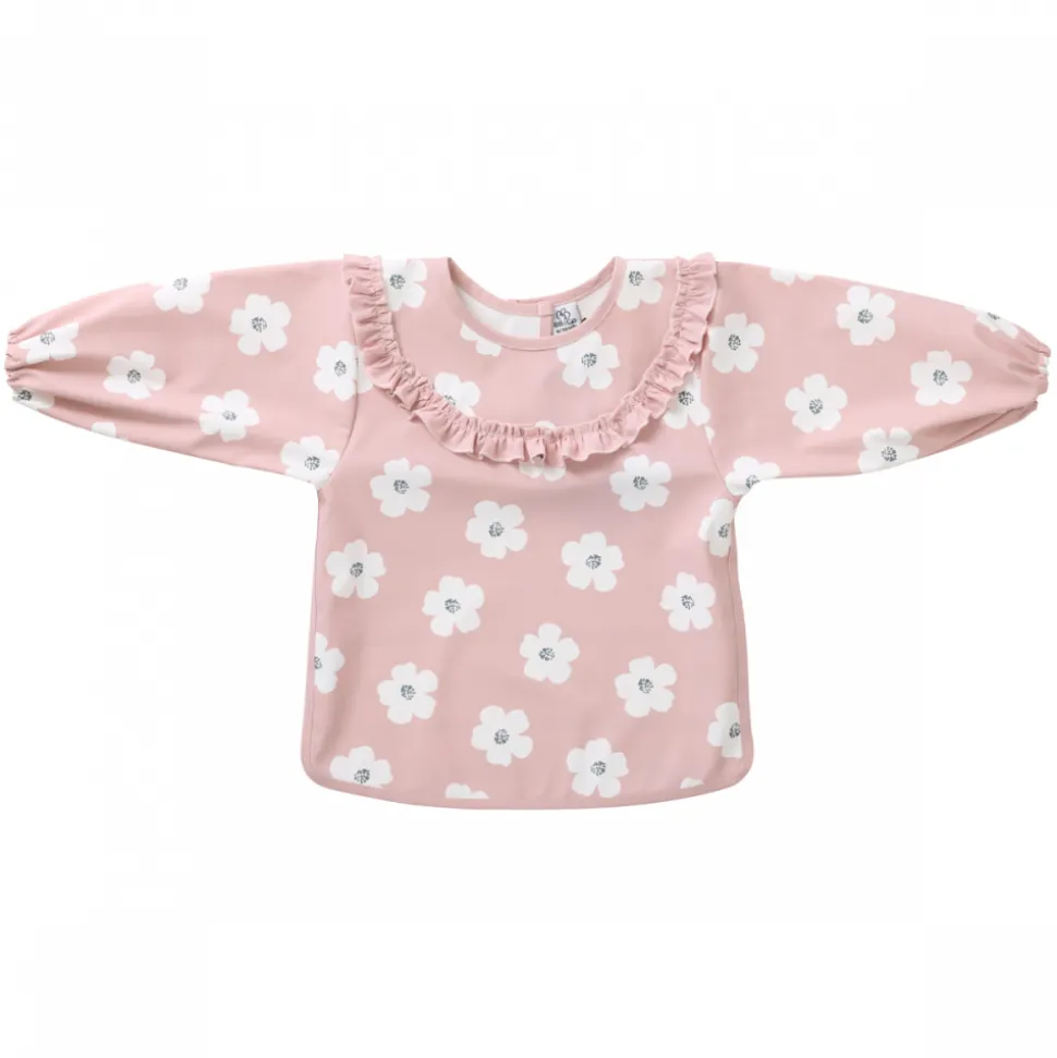 Bavoir tablier col claudine imperméable - fleurs rose 3/5 ans