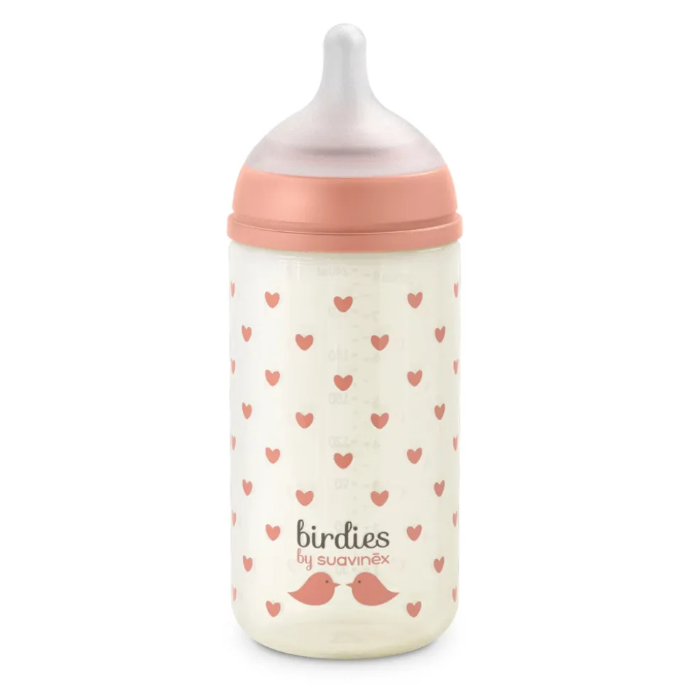 Biberon en verre bébé 240 ml avec tétine sx pro birdies rose