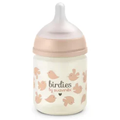 Biberon en verre bébé 120 ml avec tétine sx pro birdies rose