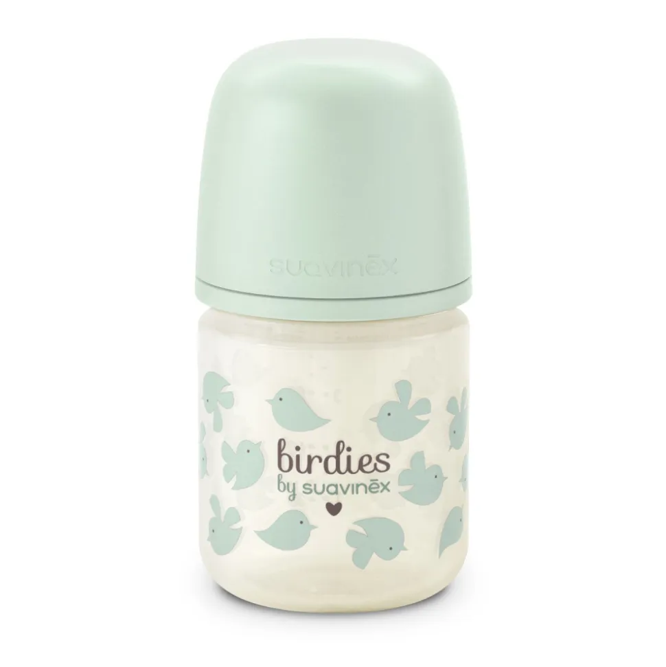 Biberon en verre bébé 120 ml avec tétine sx pro birdies vert
