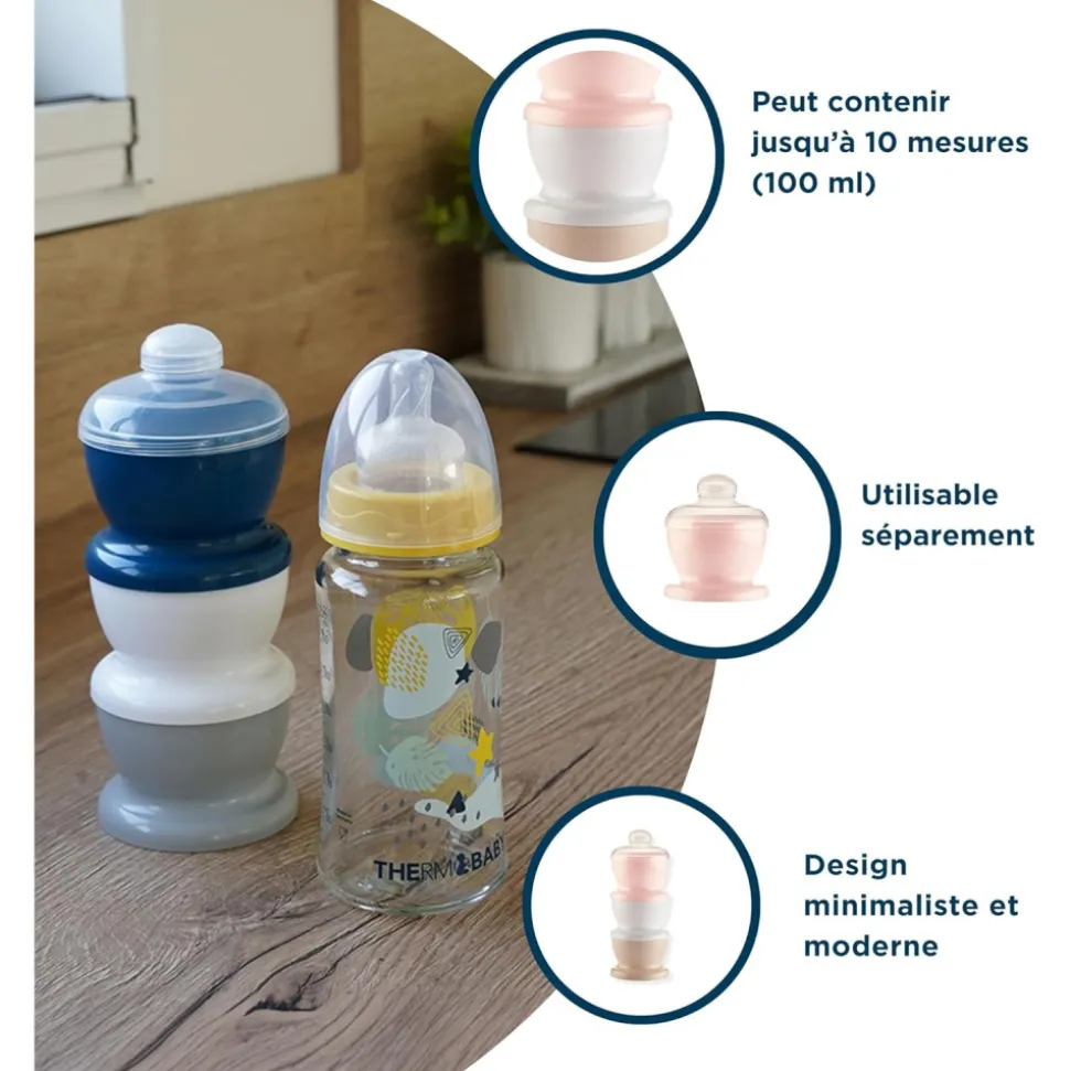 Boite doseuse lait rose poudré - 3 compartiments