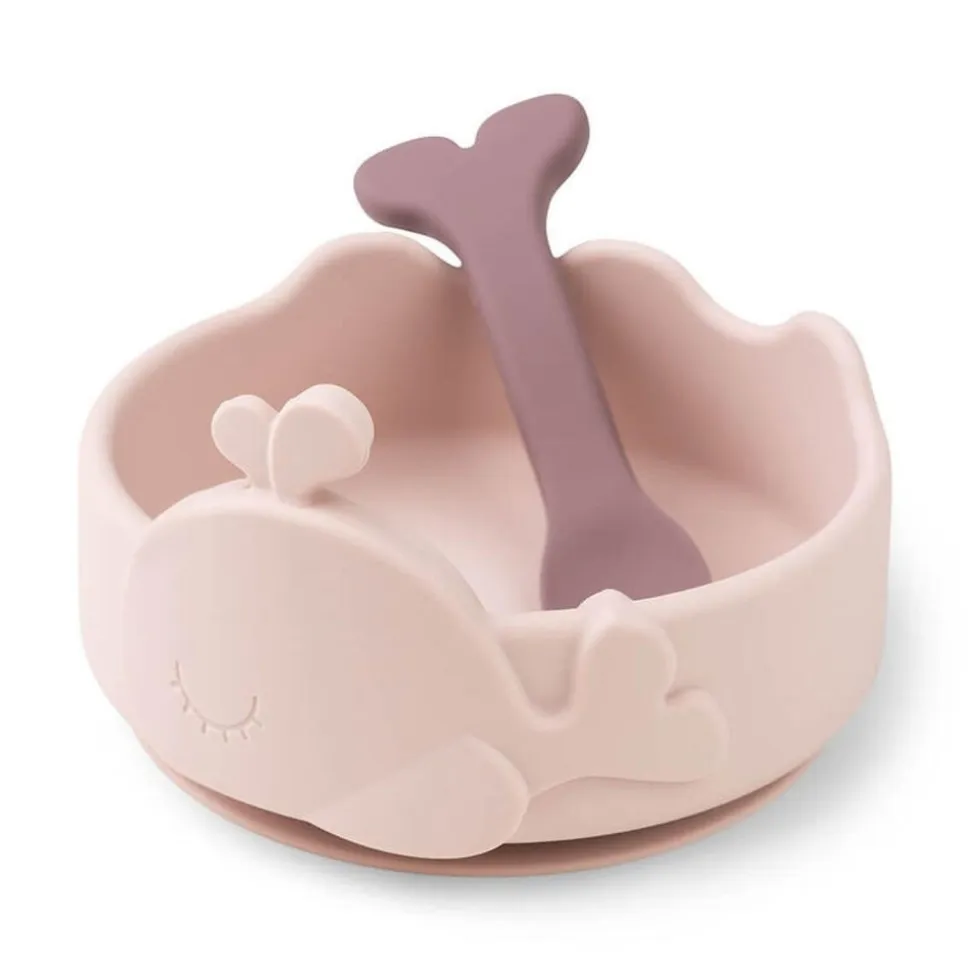 Bol ventouse et cuillère silicone wally rose