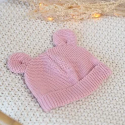 Bonnet bébé maille vieux rose naissance