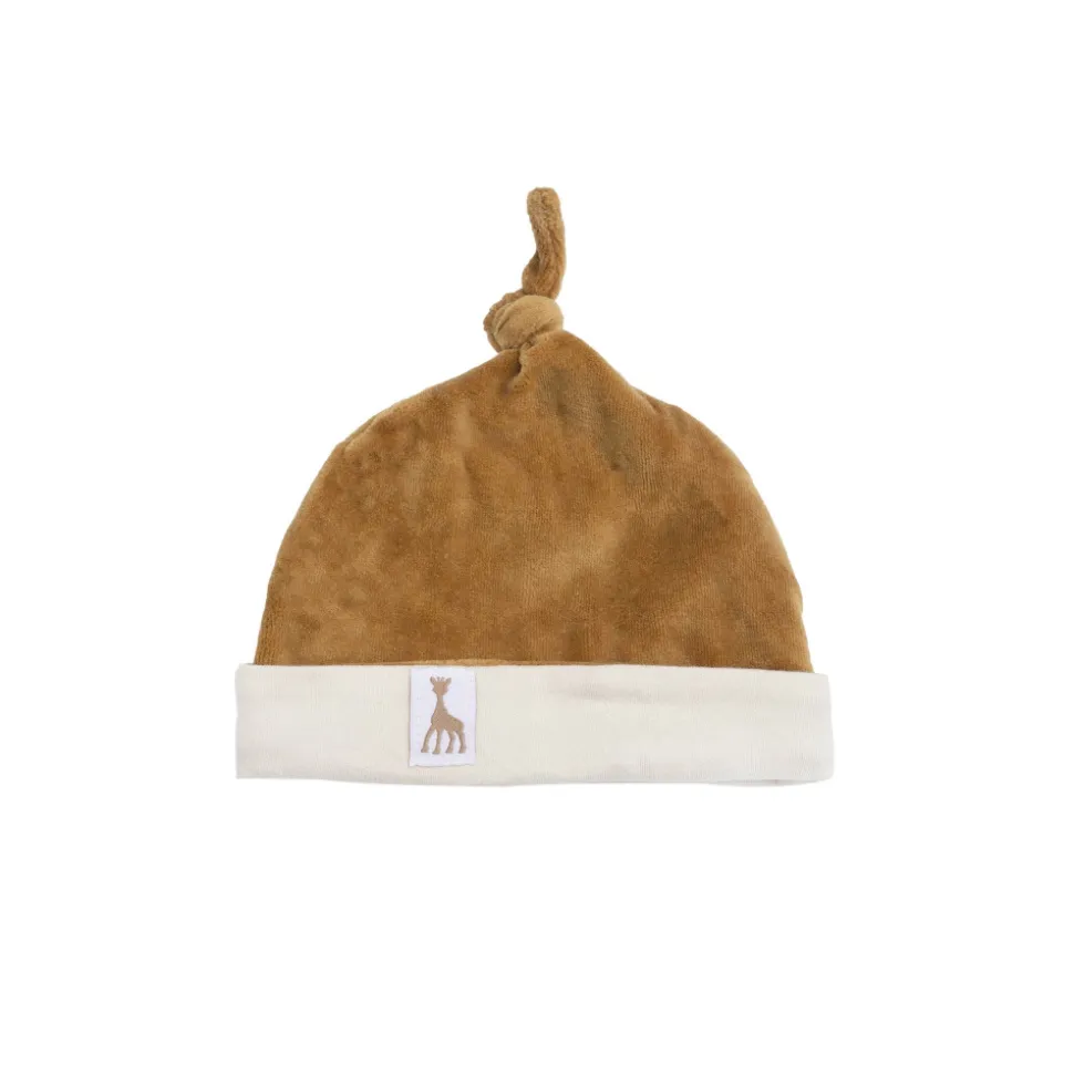 Bonnet naissance velours camel