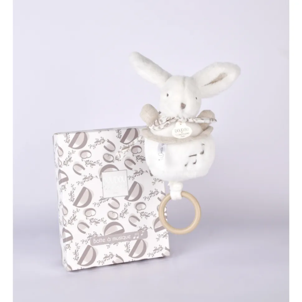 Boîte à musique lapin doudou blanc