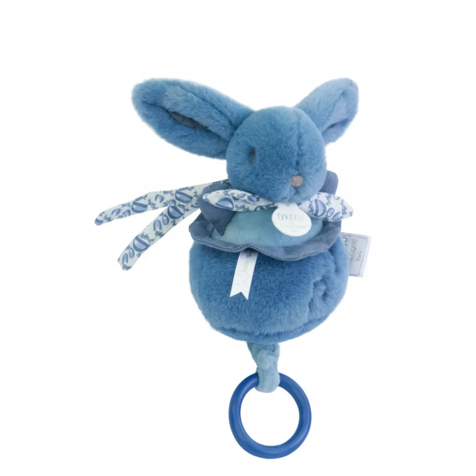 Boîte à musique lapin doudou bleu