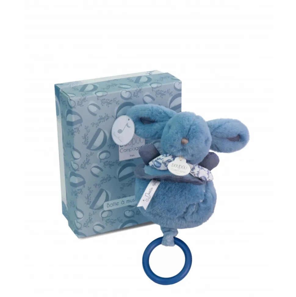 Boîte à musique lapin doudou bleu