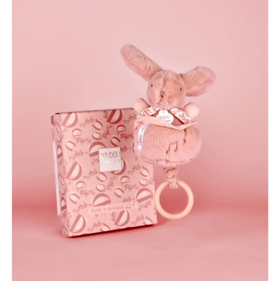Boîte à musique lapin doudou rose