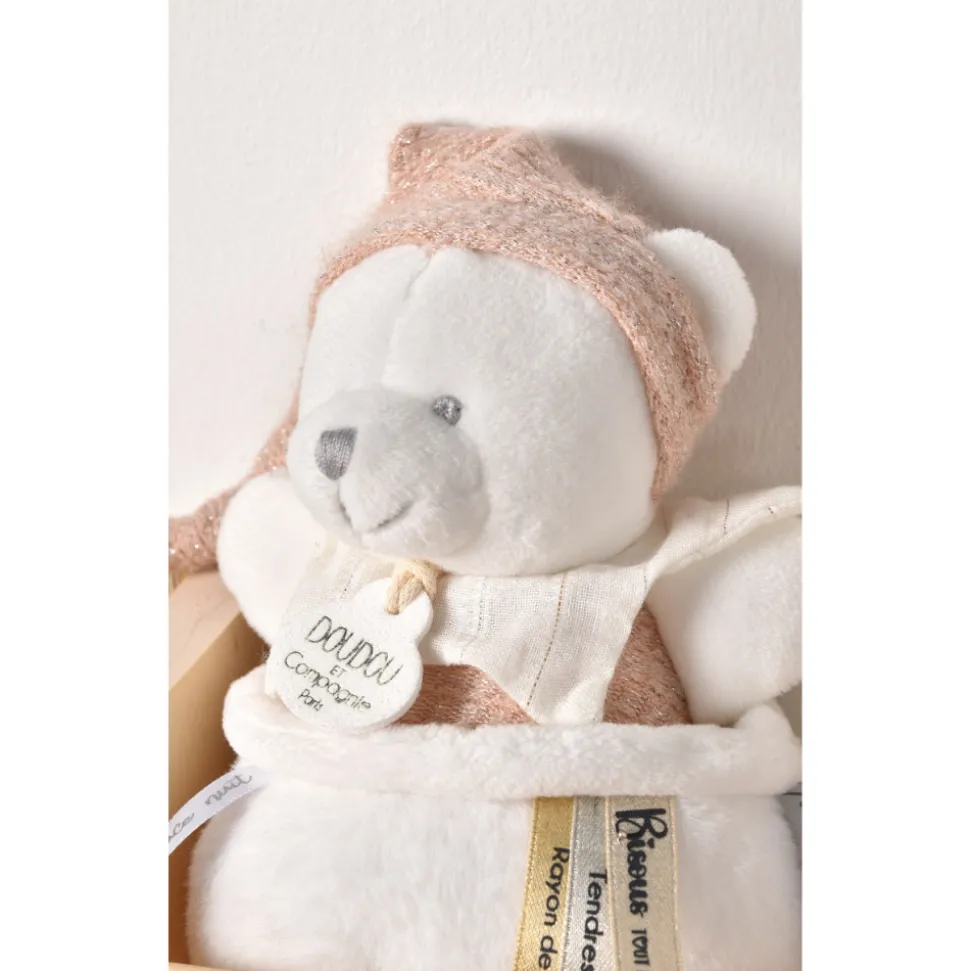 Boîte à musique ours 20 cm rose