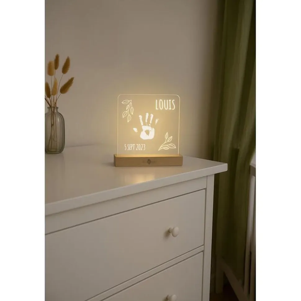 Cadre empreinte lumineux chambre bébé bois olive tree