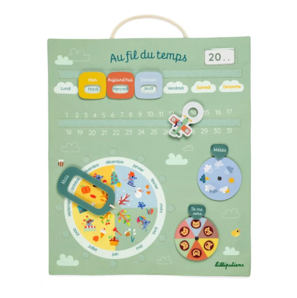 Calendrier pour enfant en tissu vert au fil du temps