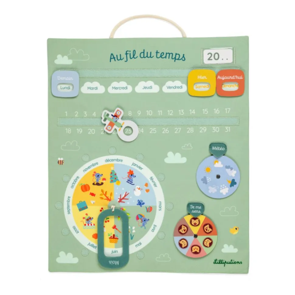 Calendrier pour enfant en tissu vert au fil du temps
