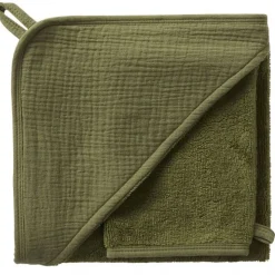 Cape de bain bébé avec gant de toilette fougère