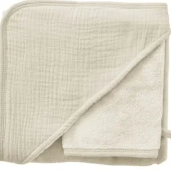 Cape de bain bébé avec gant de toilette mousse de lait