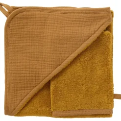 Cape de bain bébé avec gant de toilette havane