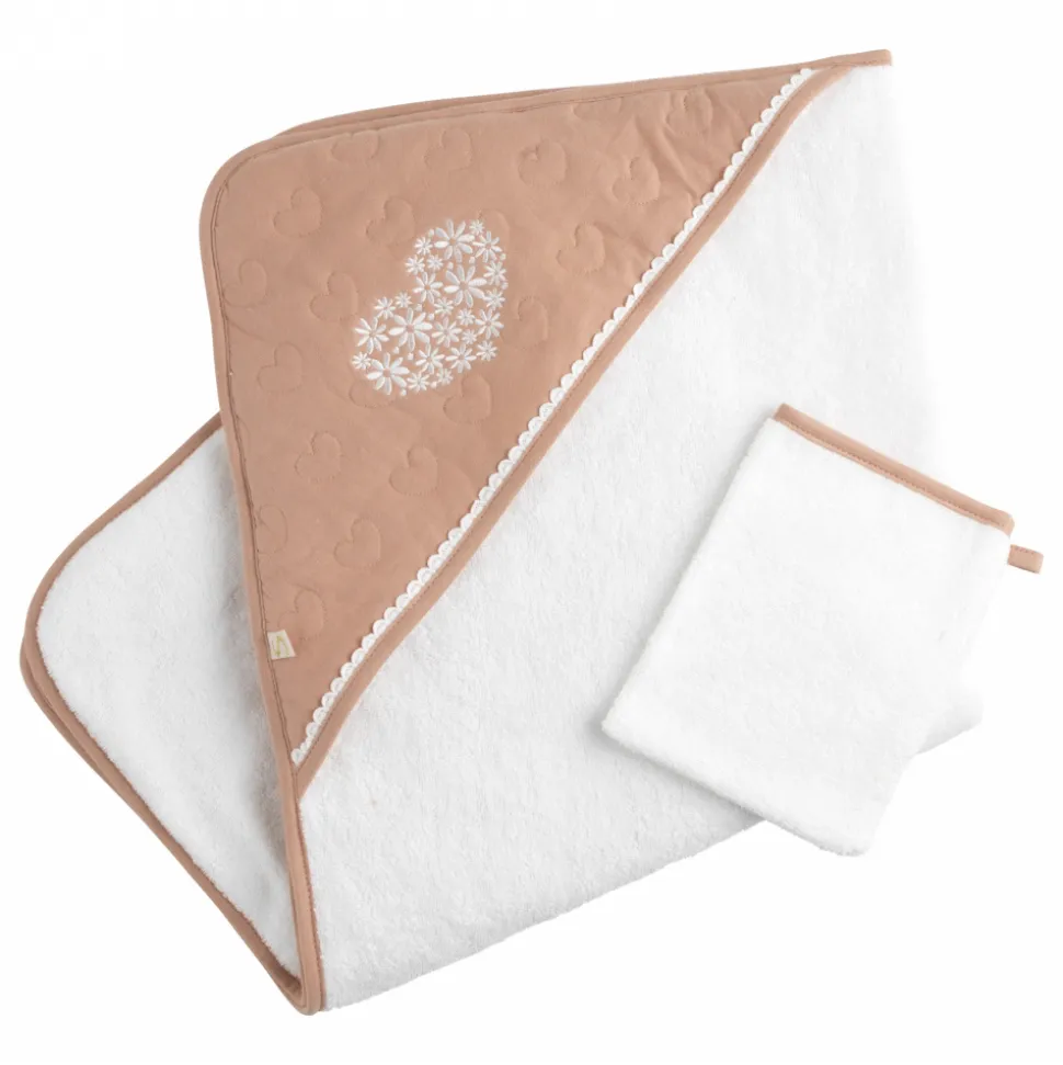 Cape de bain et gant de toilette petit coeur