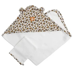 Cape de bain et gant de toilette leopard
