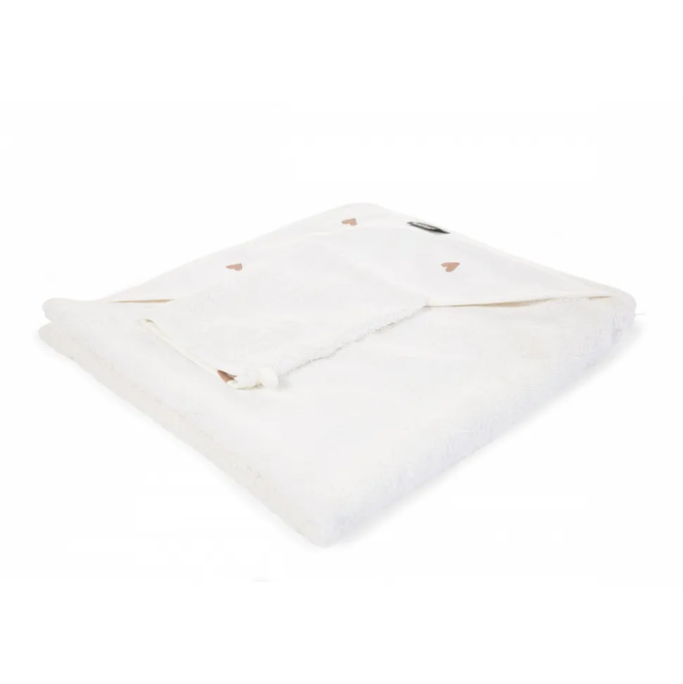 Cape de bain + gant mousseline cœurs - 80 x 80 cm