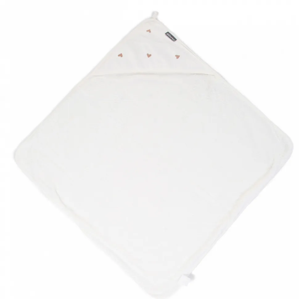 Cape de bain + gant mousseline cœurs - 80 x 80 cm