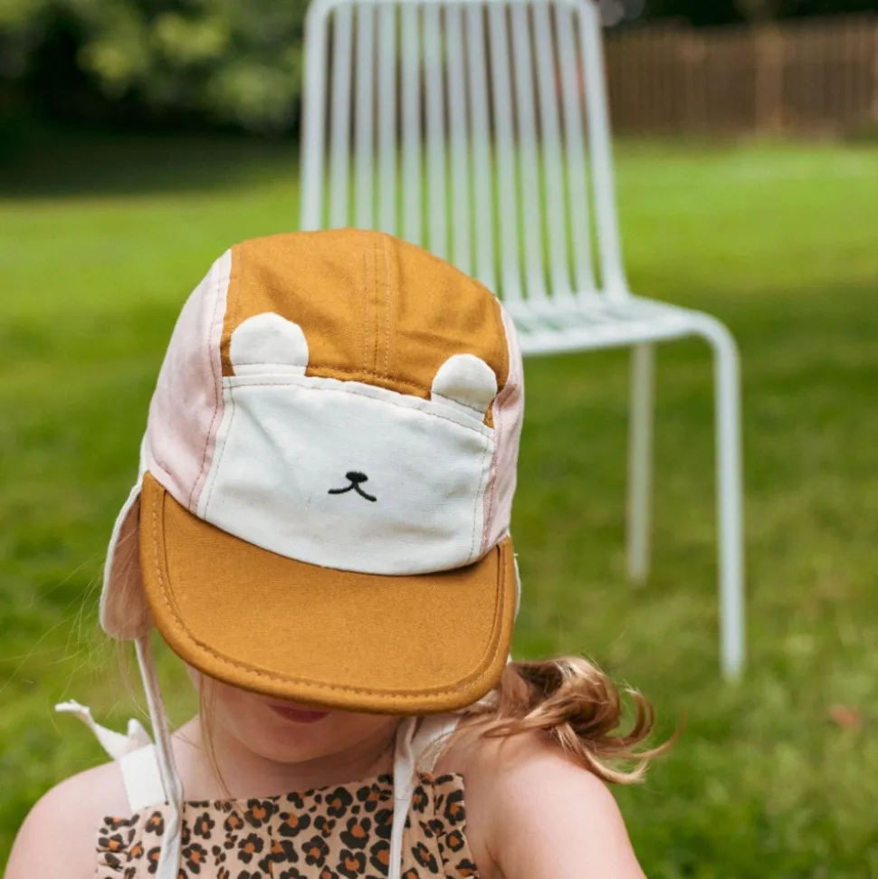 Casquette anti-uv ourson - rose et brun 2/6 ans