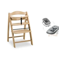 Chaise haute bébé arketa bois naturel + transat bébé pour chaise haute gris