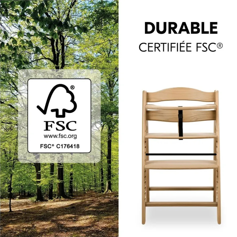 Chaise haute bébé arketa bois naturel + transat bébé pour chaise haute gris