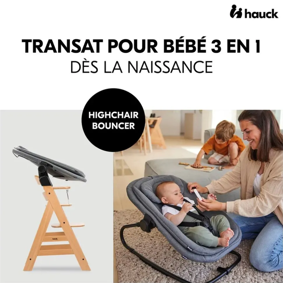 Chaise haute bébé arketa bois naturel + transat bébé pour chaise haute gris