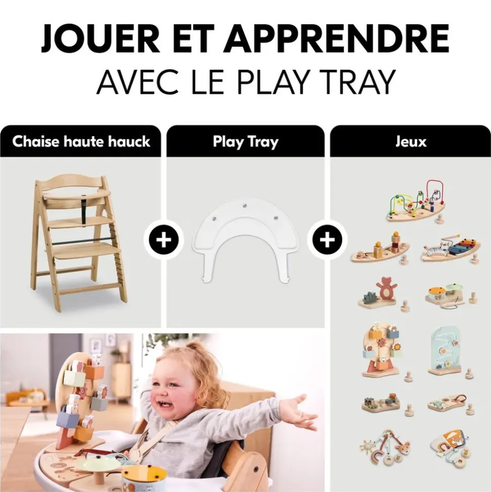 Chaise haute bébé arketa bois naturel + transat bébé pour chaise haute gris