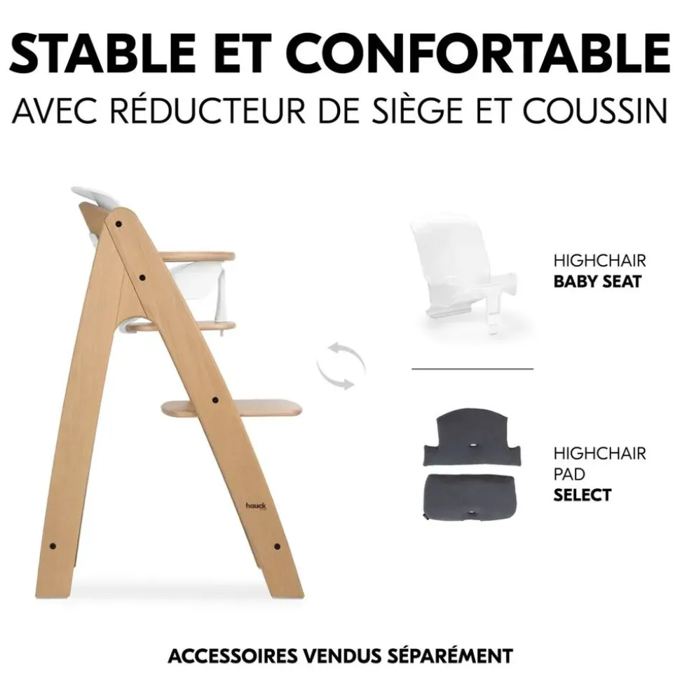 Chaise haute bébé arketa bois naturel + transat bébé pour chaise haute gris