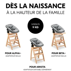 Chaise haute bébé arketa bois naturel + transat bébé pour chaise haute gris
